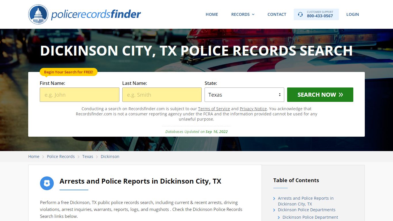 Dickinson, Clarke County, TX Police Reports & Police Department Records