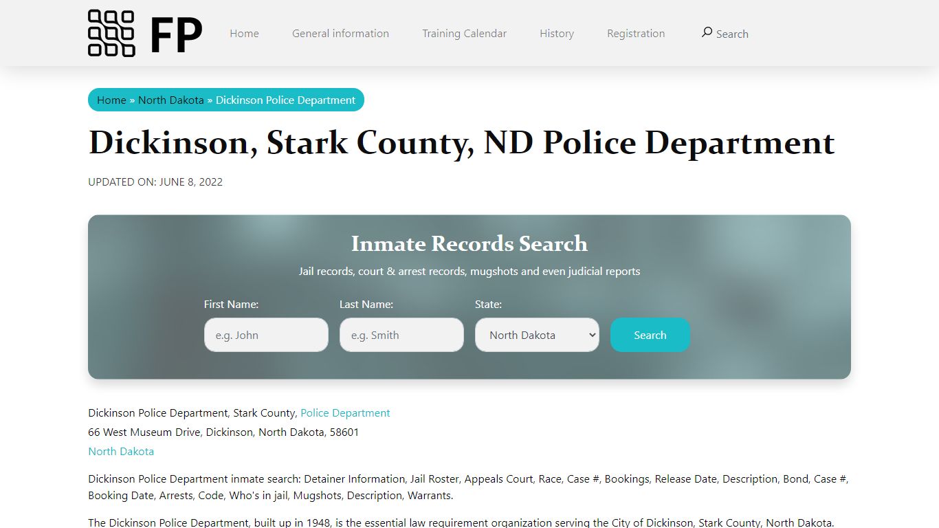 Dickinson, ND Police - City Jail Inmates, Arrests